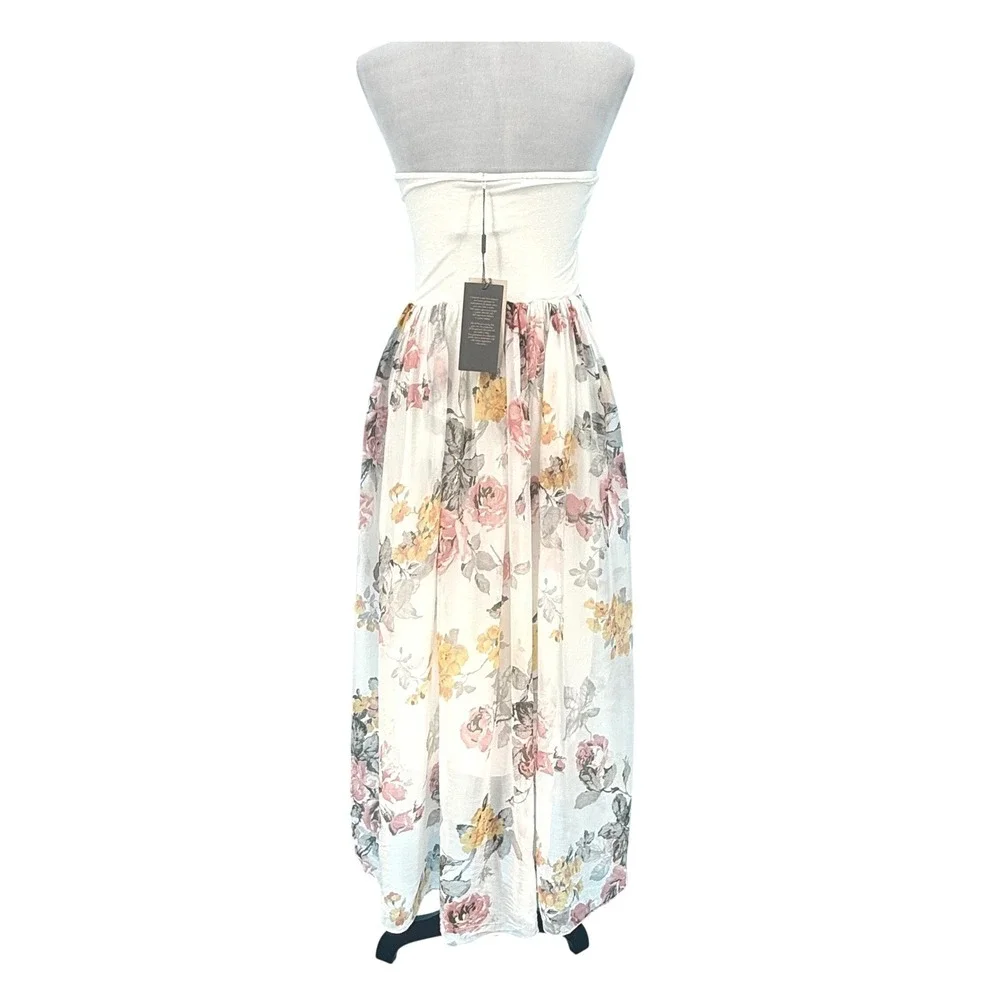 Lola Italy Silk Strapless Floral Maxi Dress White Pastel Floral Size M NWT Bride - Picture 2 of 12